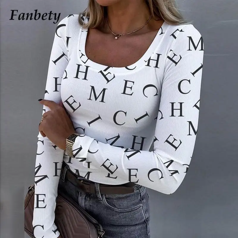 

Модные облегающие блузки с надписью, рубашки, женские сексуальные шикарные Новые пуловеры с U-образным вырезом, топы, офисные женские элеган...