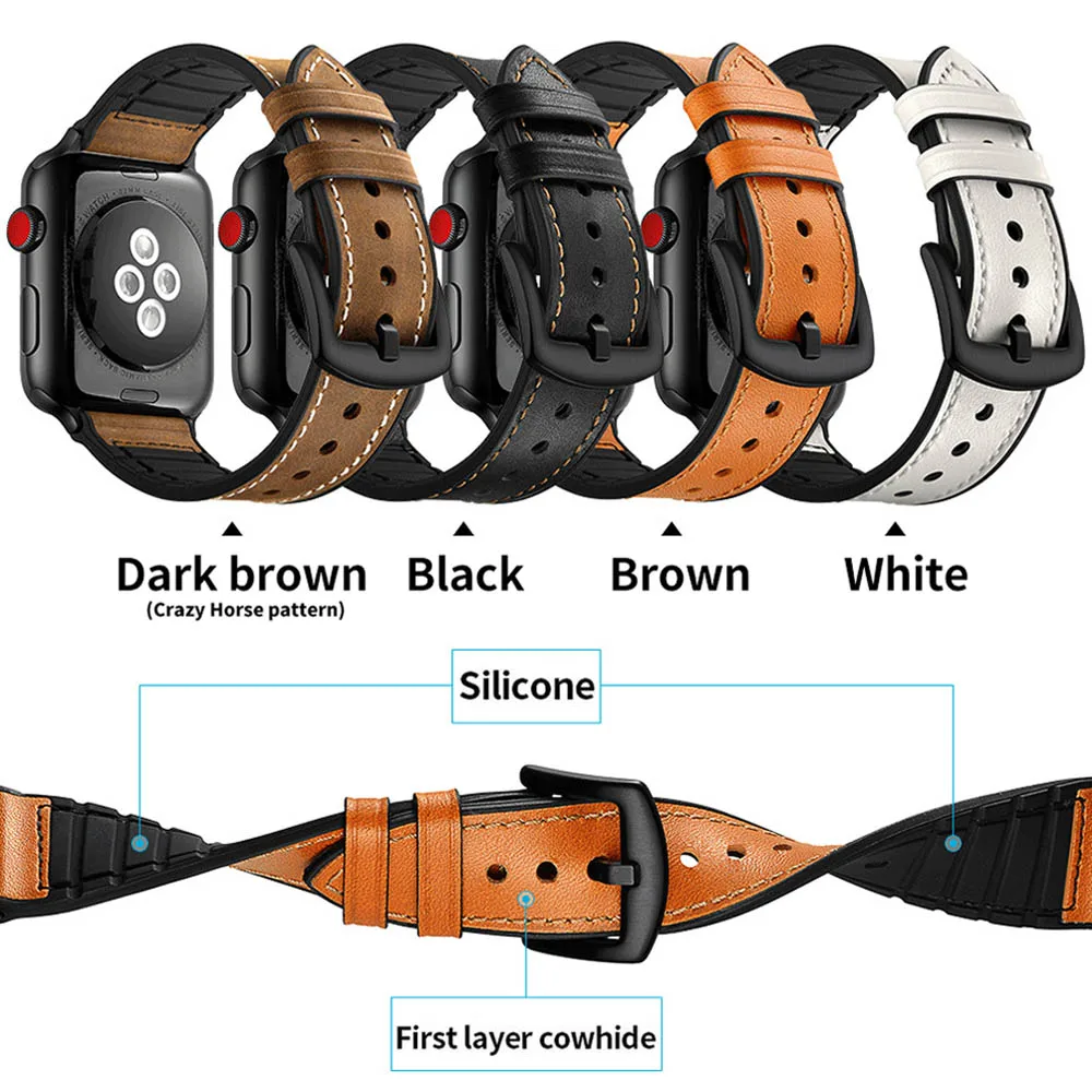 Ремешок силиконовый кожаный для Apple Watch SE браслет iWatch Series 6 5 4 3 2 1 40 мм 44 38 42