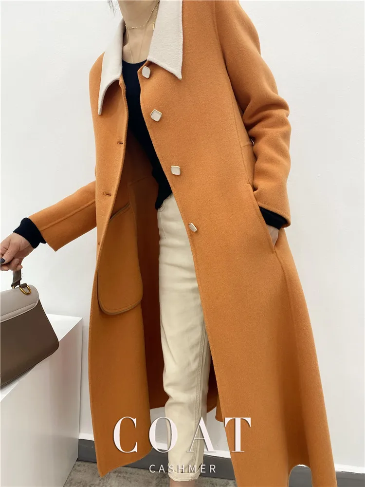 

Winter 2020 new small fragrance retro Korean double face cashmere women's coat slim looking wool coat