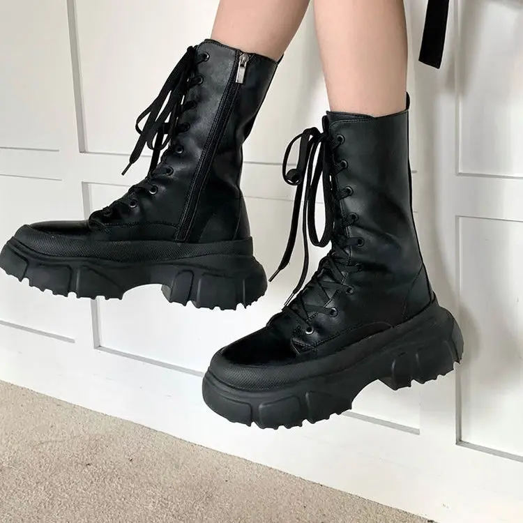 

Autumn Winter New Flat-bottomed Women's Short-tube Thick-bottomed Ankle Boots Martin Boot Short Boots Platform Motorcycle Boots