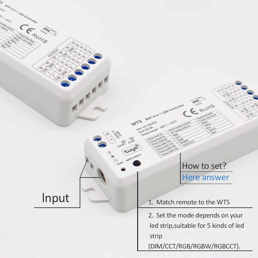 WT5 Tuya Smart RF RGBCCT контроллера 12V 24V DC 5 в 1 диммер RGB/RGBW/RGBWW Светодиодные ленты