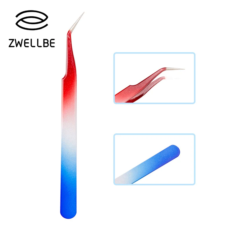 Цветные антистатические пинцеты для ресниц изогнутые прецизионные с градиентом