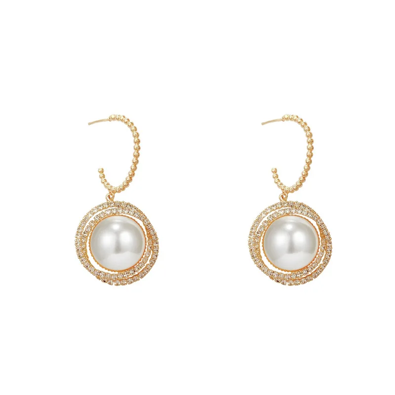 

Korean Rhinestone Circle Twist Pearl Drop Earrings For Women 2021 New Brincos Jewelry Wholesale