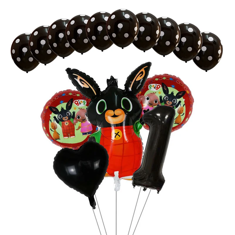 Сливовый 15 шт., фольгированные шары Bing Bunny, воздушные шары с мультяшным Кроликом, 12 дюймов, латексные шары в красный и черный горошек, декор для дня рождения, детские игрушки, принадлежности - Цвет: Сливовый