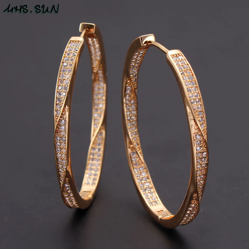 

MHS.SUN fashion cubic zircon hoop earrings fashion women big circel cz crystal earrings simple ear jewelry gift drop ship