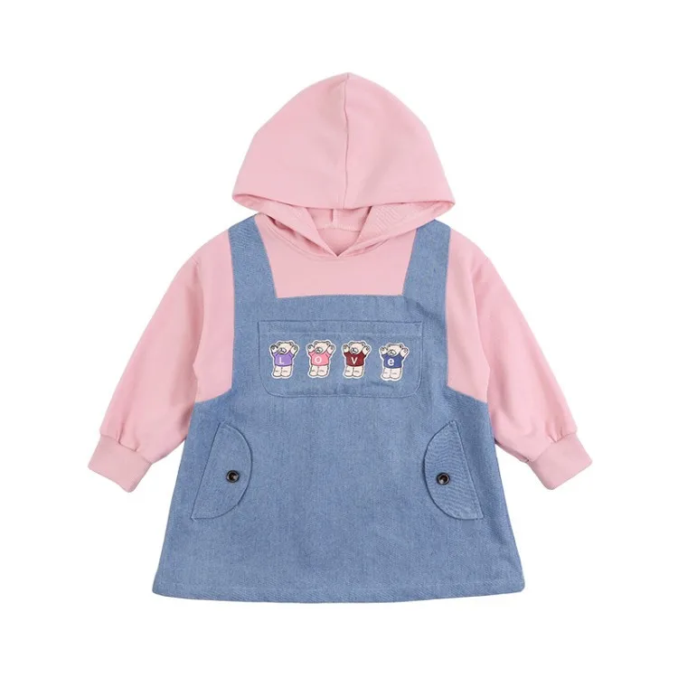 

Fall 2021 Children's Clothes Girls Dresses Women Girl Dress Casual Denim Stitching Formal dresses Knee-Length Luxury Elegant