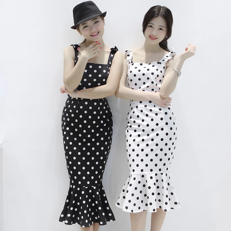 

Женское платье с юбкой годе, черно-белое дизайнерское платье в горошек, с бантом на плече