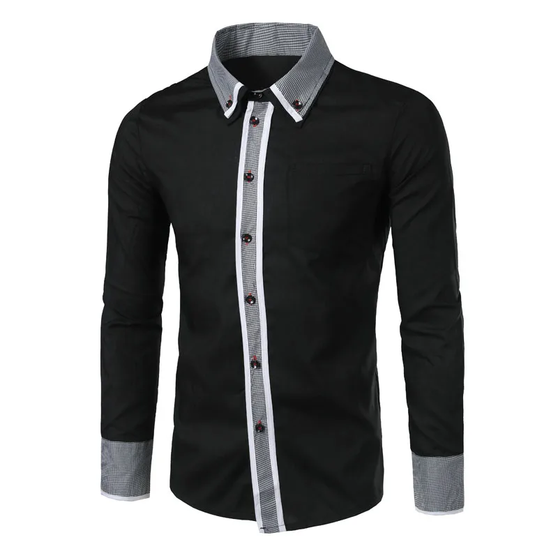 Новая мужская рубашка с длинным рукавом воротник пряжка дизайн порог цвет