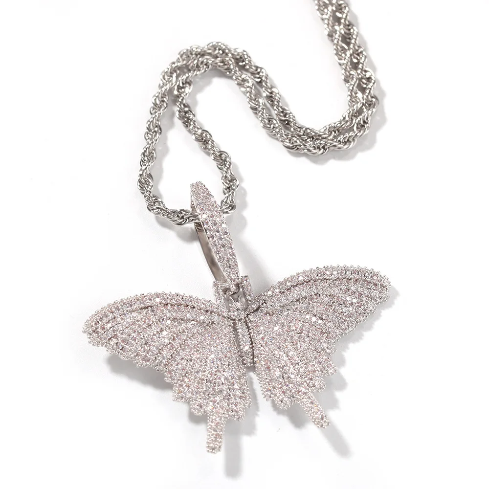 

Monarch Butterfly Small Rosegold Pink Pendant Iced Out Bling Fashion Luxury High-end Romantic Hip Hop Necklaces Jewelry Unisex