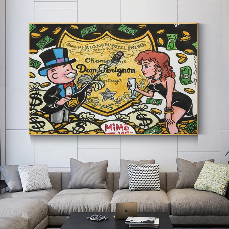 

Graffiti Art Alec Monopolyingly Champagne Money Poster Paintings on Canvas Modern Art Decorative Wall Pictures Home Decoration