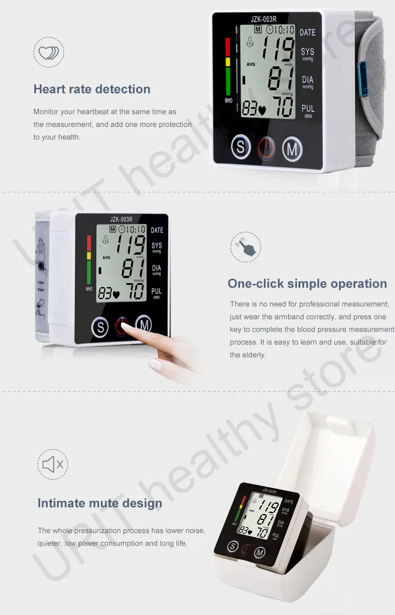

Blood Pressure Monitor Wrist Pulse Heart Rate PR Voice Cuff Health Care Medical LCD digital Tonometer Sphygmomanometer BP Meter