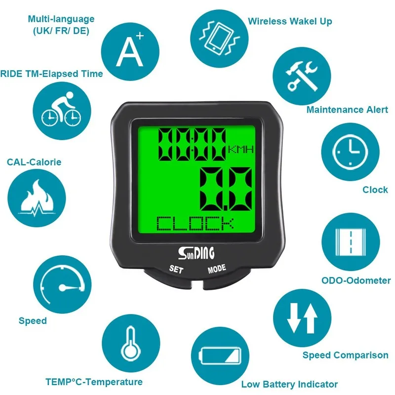 Sunding беспроводной и проводной велосипедный компьютер с температурным тестом