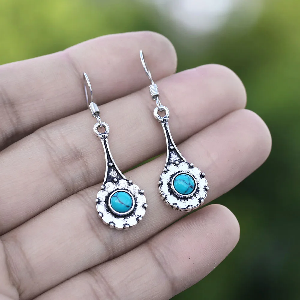 

Coconal Women Vintage Romantic Round Natural Blue Small Flowers Alloy Earrings Girl Children's Decorative Accessories Gift
