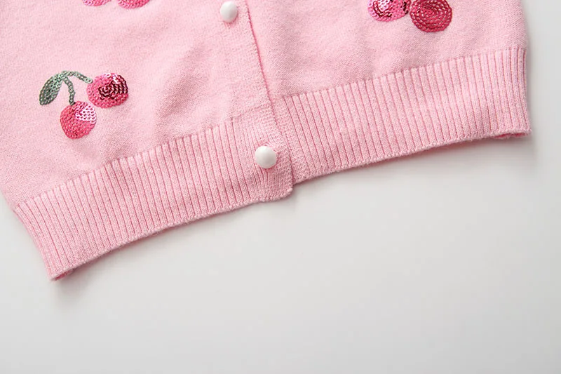 

2021Spring and Autumn New Girls Cherry Embroidered Knit Cardigan Cardigan Children's Long Sleeve Jacket Thicken Children's Shawl