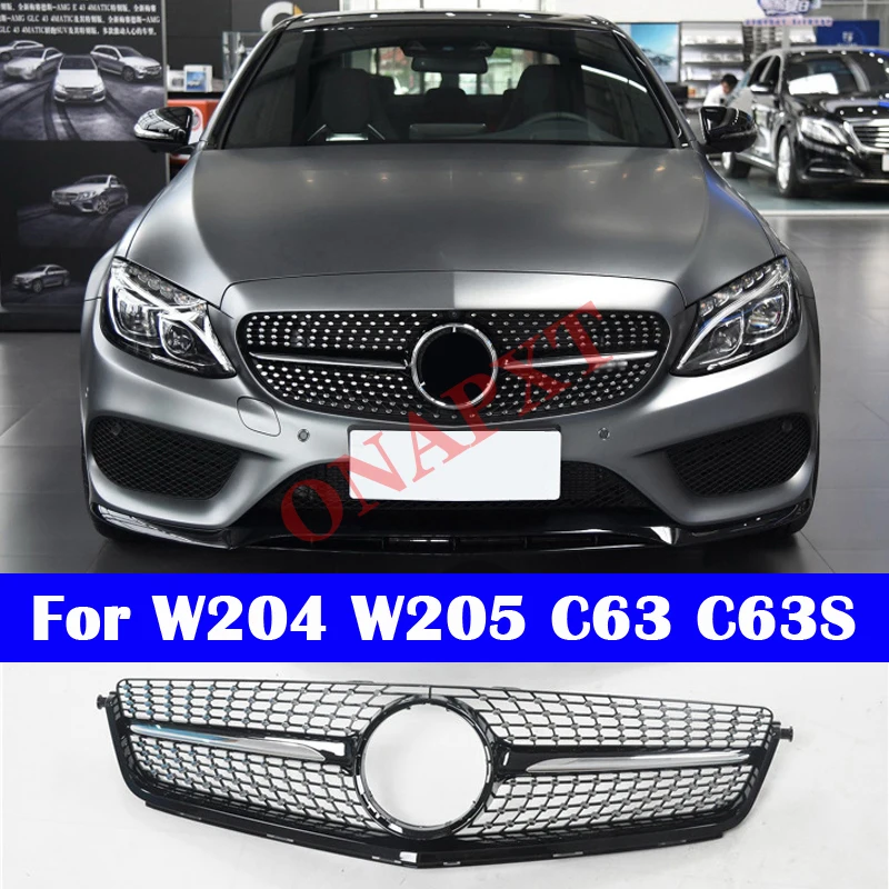 

Автостайлинг для Mercedes-Benz C-class W204 W205 C63 C63S средняя решетка из АБС-пластика для AMG GT Алмазный передний гриль вертикальный стержень