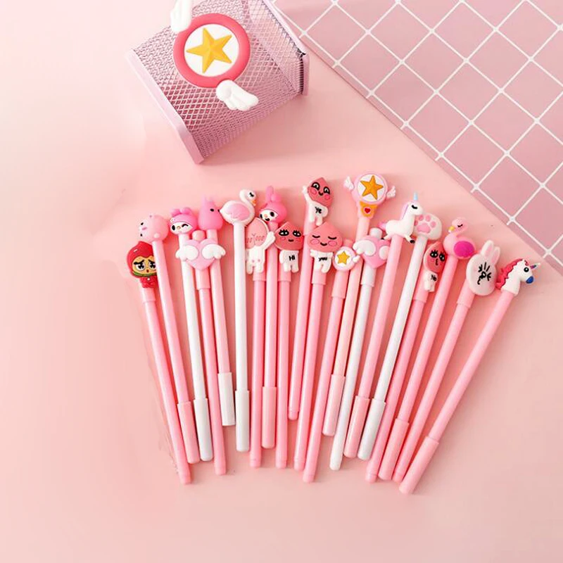20 шт./компл. Kawaii рисунок «Hello Kitty» фламинго и т. д. иглы набор гелевых ручек новые подарки для девочек офиса ПИСЬМЕННЫЕ ручка с чернилами стандартных цветов канцелярских принадлежностей мешок держатель для ручки