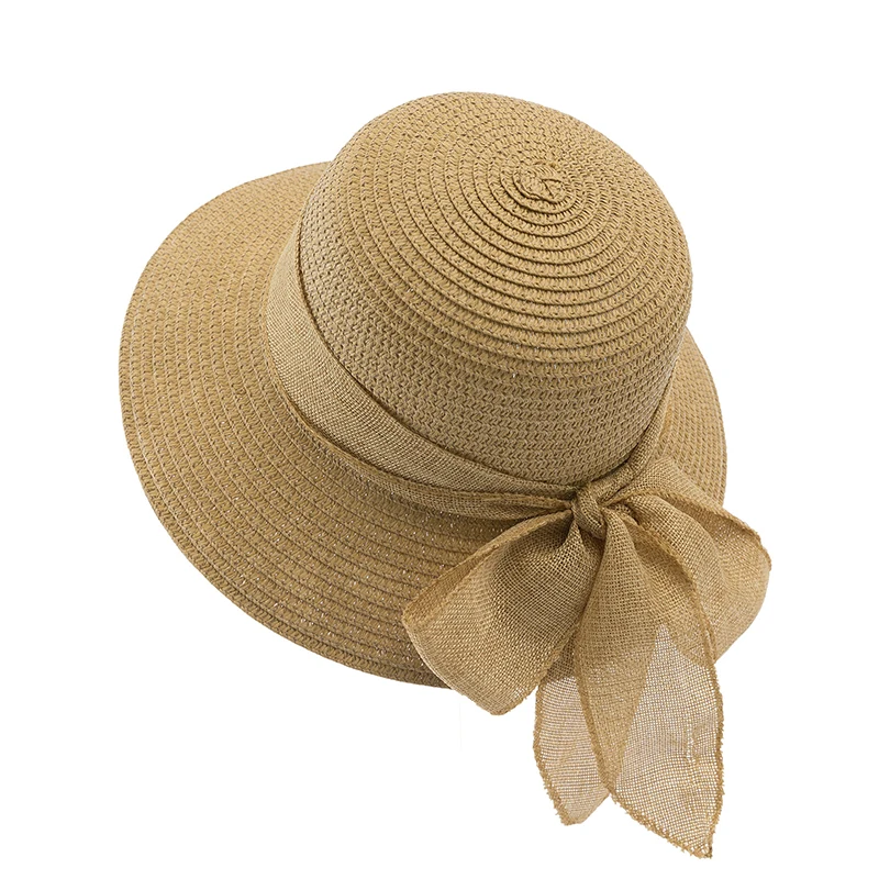 

Summer sunshade women's straw hat outdoor vacation outing sunscreen bowknot flat top Bask in the sun Bow decoration tourism