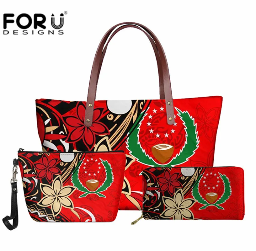 

Pohnpei Handbag Set Tribal Flower Hibiscus Women Shoulder Bag Leather Purse Casual Zipper Ladies Crossbody Bags for Teen Girls
