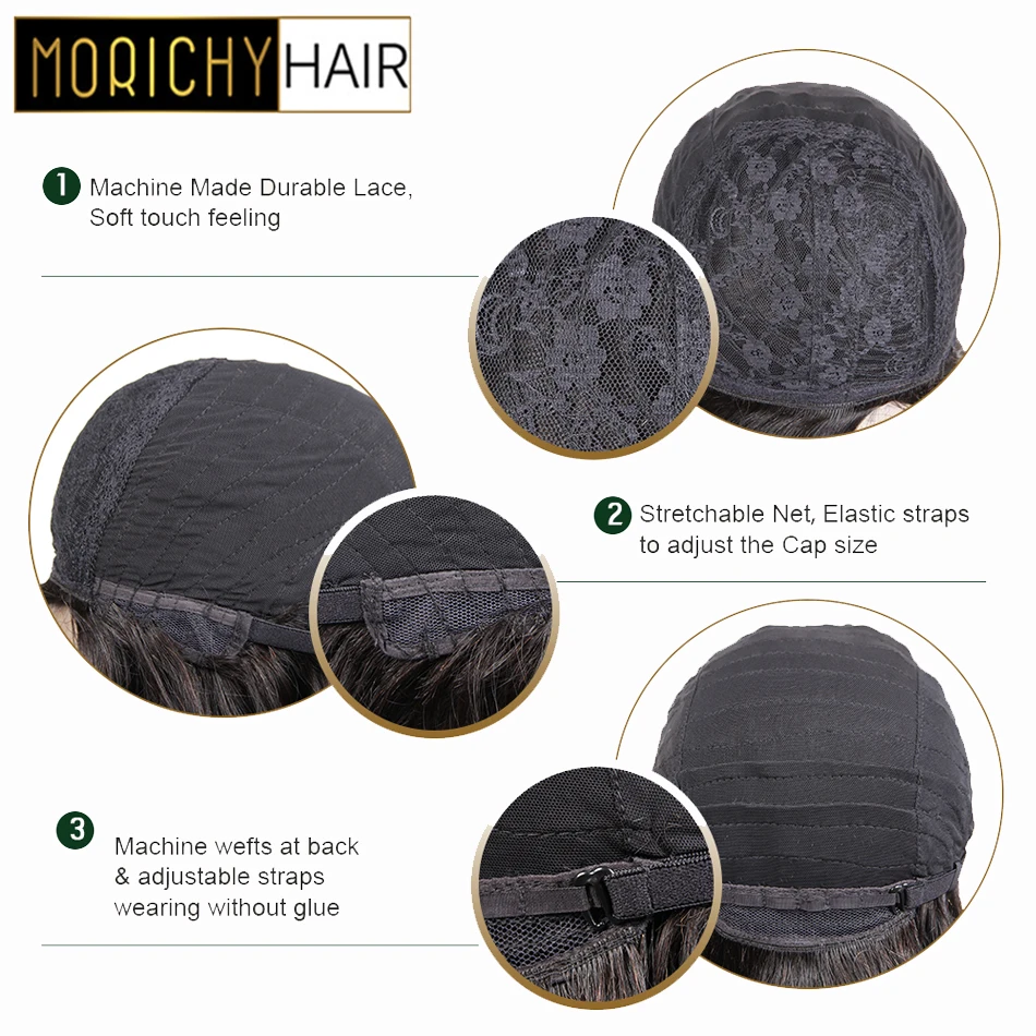 

Morichy Short Human Hair Wigs Pixie Cut Full Wig with Bangs Non-Remy Machine Made Wigs