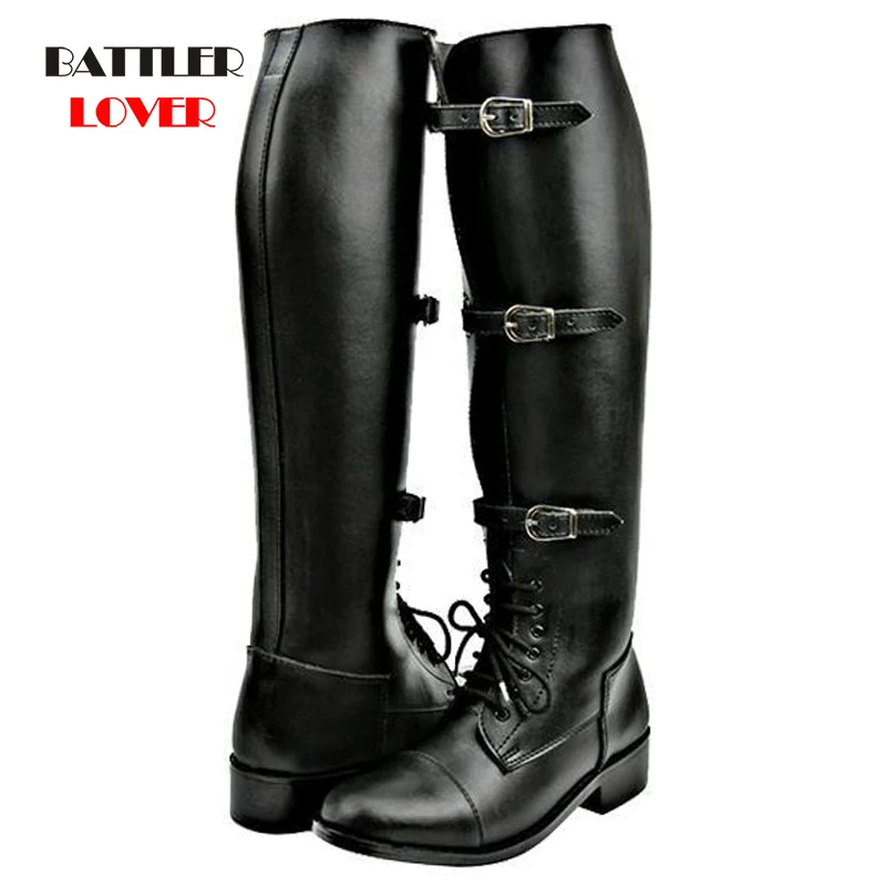 

Men Knee High Boots Low Heels Knight Shoes For Male Vintage PU Leather Motorcycle Botas Zapatos De Hombres Personlizar Zapatos