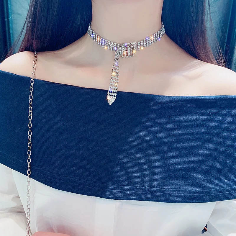 

European And American Sexy Full Diamond Clavicle Chain Female Japan South Korea Net Red Short Necklace Neck Jewelry Choker C