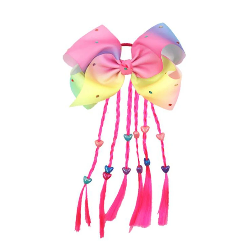 

Girls Rainbow Hair rope Elastic hair bands thread ribbon hair bows Tassel Ponytail rubber band ties For kids Hair Accessories