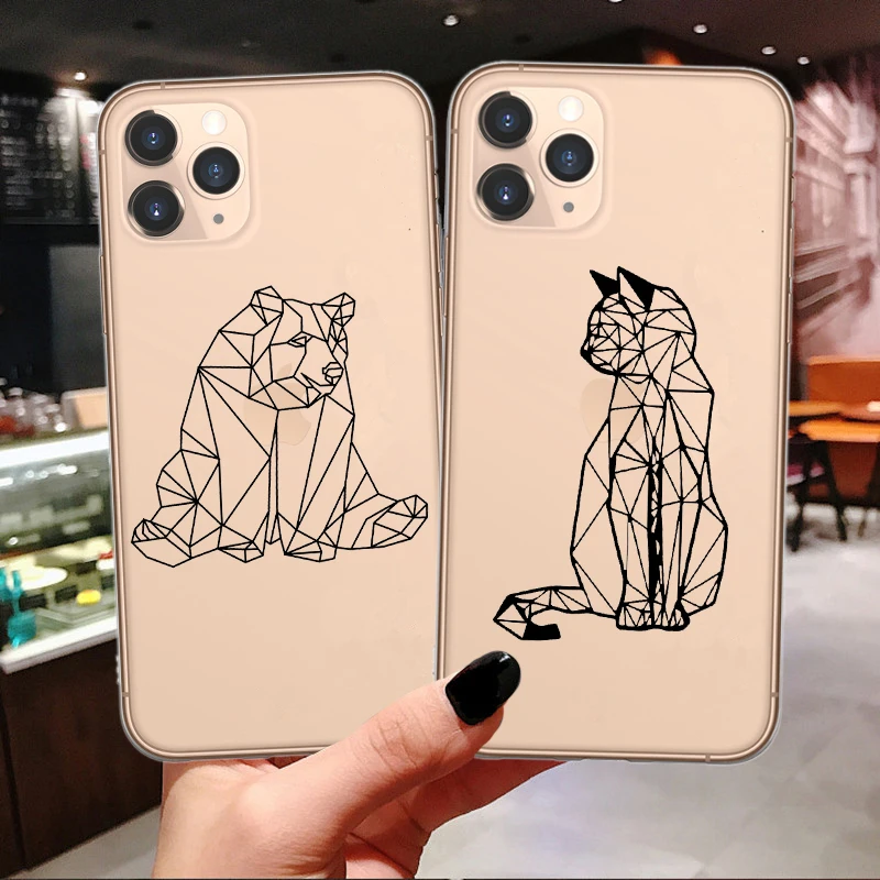 Мультфильм милый черный шрифт эскиз животный принт мягкий чехол для телефона с