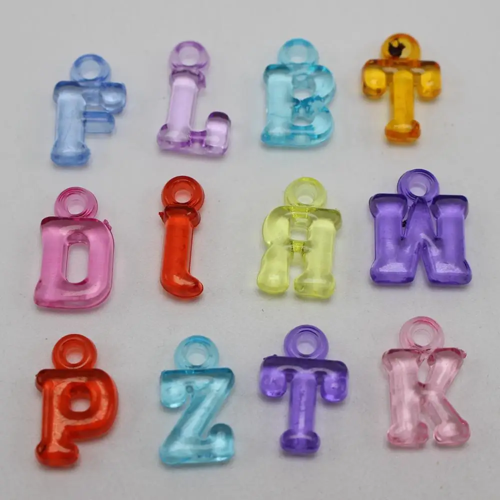 

200 Assorted Transparent Acrylic Alphabet Letter Charm Pendants 14mm