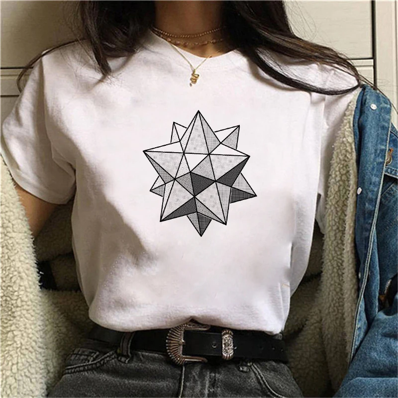 

90s Graphic Rock Top Tees Female Geometry T Shirt Woman Harajuku Vintage T-shirt Fashion O Neck Tshirt Female