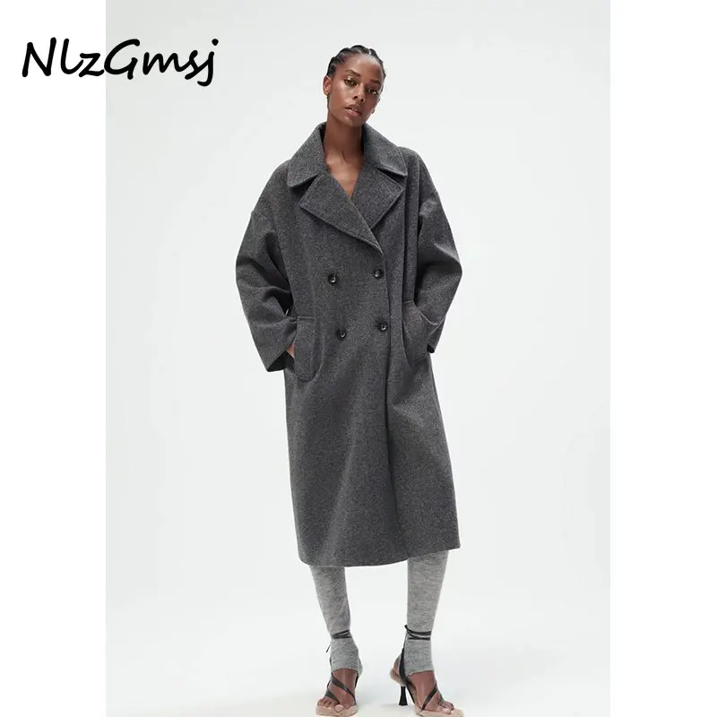 

Женское длинное пальто Nlzgmsj жакет Za 2021, зимнее женское пальто, женская куртка, Осеннее женское свободное двубортное пальто для женщин 202110