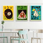 Ретро Мультяшные постеры с едой Ням суши Спагетти Пицца чипсы Картина на холсте Абстрактная настенная декоративная картина для кухни ресторана.