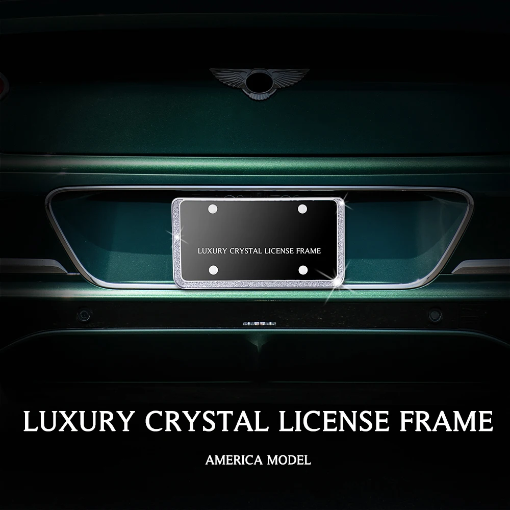 KEYECU Only For North American market Universal Bling License Plate Frame White Silver Glitter Crystal Sparkling Rhinestone | Автомобили и