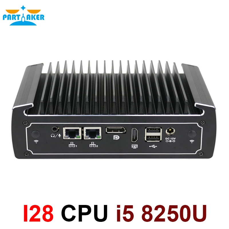 Partaker Fanless Mini Computer Intel Core i5 8250U 1*DDR4 SATA+M.2 2280 Industrial PC Windows 10 HTPC Nuc Dual Lan DP HDMI