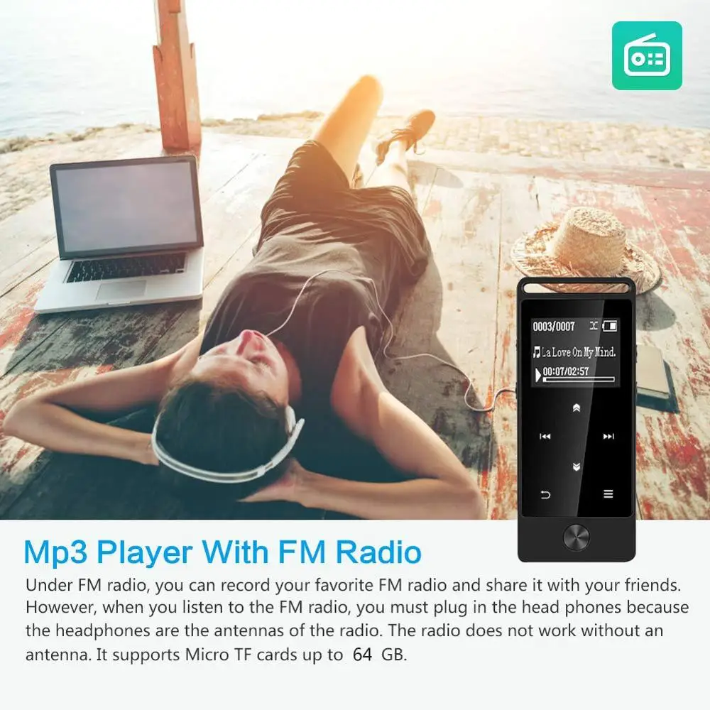 Bluetooth MP3 плеер Металлический музыкальный плеер без потерь сенсорный экран поддержка tf-карты до 64 Гб с fm-радио, запись, электронная книга