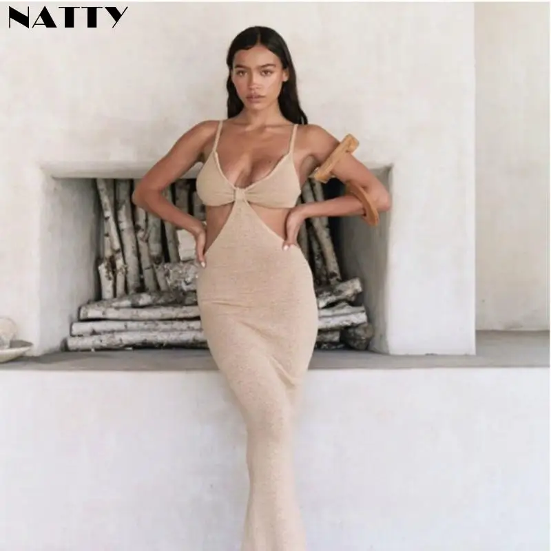 

Платье-Макси женское трикотажное с открытой спиной Вечерние вырезом на спине