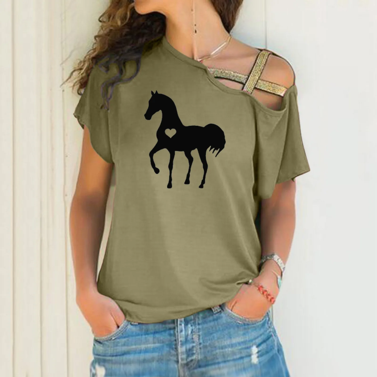 

Модные женские футболки без рукавов с принтом, Женский Повседневный Женский пуловер на одно плечо, топы, блузы, убашка