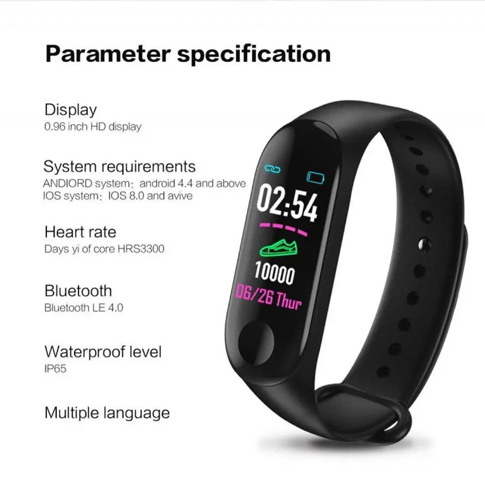 

M3 Smart Bracelet Bluetooth Armband Bloeddrukmeter Fitness Tracker Band Smart Armband Walking Strap For Ios Android