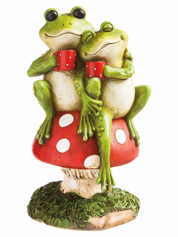 Забавная лягушка парная садовая статуя двор искусство Милая Фотополимерная для