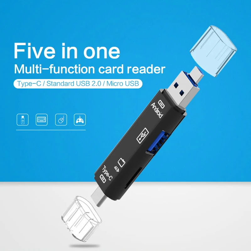 

1pc Card Reader 5 In 1 USB 3.0 Card Reader SD/Micro SD TF OTG Smart Memory Type C Card Reader High-Speed Adapter For PC Laptop