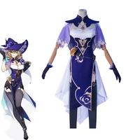 game genshin impact lisa witch of purple rose cosplay costume the librarian sexy dress set