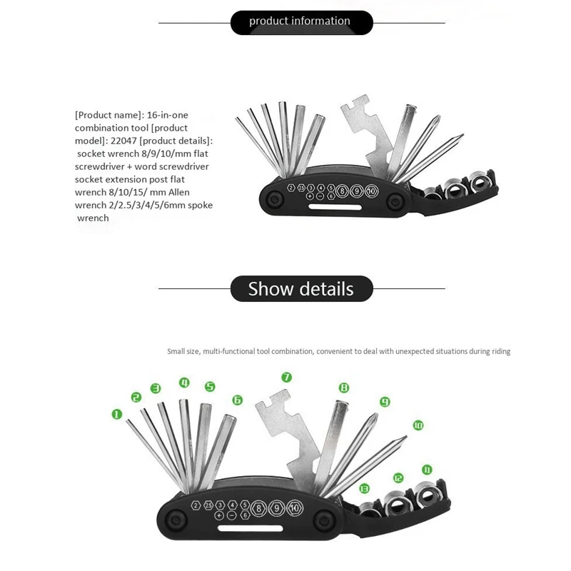 

Bike Tool Set Bike Repair Tools 16 in 1 Bike Multifunctional Combination Tool MTB Mountain Bike Repair Tools