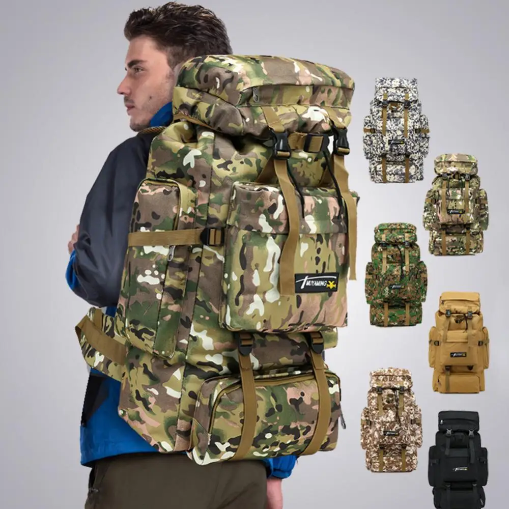 

70L Military Backpack Tactical Canvas Army Bag Outdoor Molle Camouflage Travel Hiking Camping Rucksack Mochila Militar