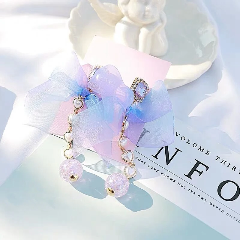 Женские длинные серьги капельки с фиолетовым кристаллом в Корейском стиле