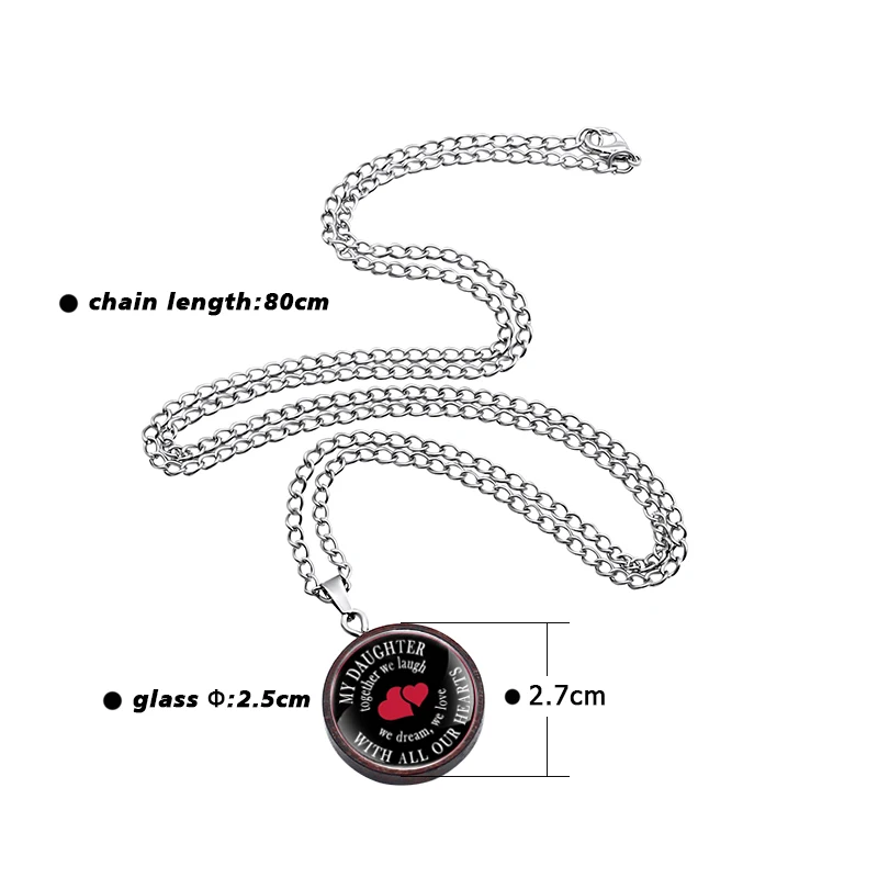 

Family Gifts Love Long Chain Necklaces For Parents Children Jewelry Gifts Glass Dome Metal Wood Pendant Necklace Accessories
