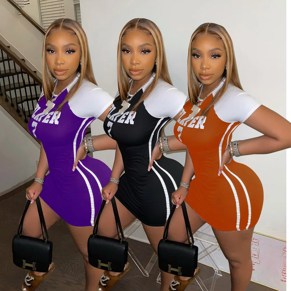 

2022 European And American Spring And Summer New Dress Leisure Sports Lucky 7 Print Show Figure Dress