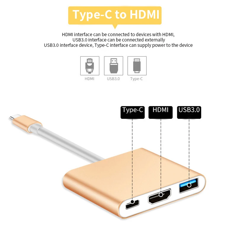 3-в-1 USB3.0 док-станция C-type HDMI концентратор USB адаптер для ноутбука MacBook смартфон расширение USB-C конвертер HDMI