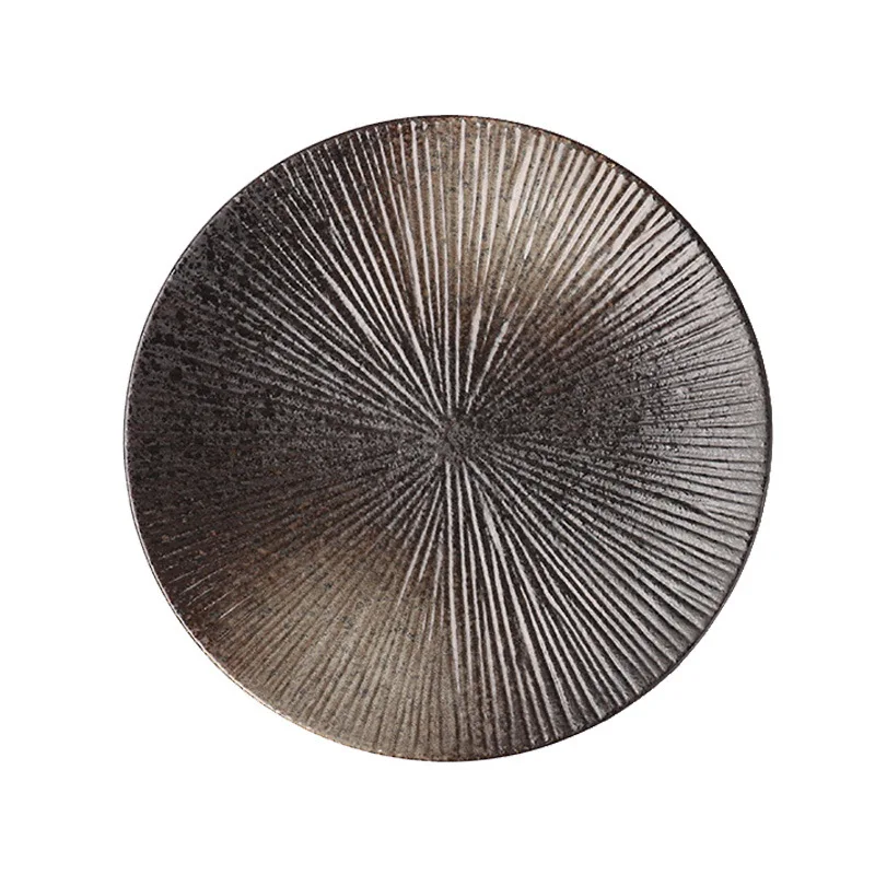 

Japanese retro ceramic tableware Creative personality Western food plate Black steak spaghetti salad plate disc