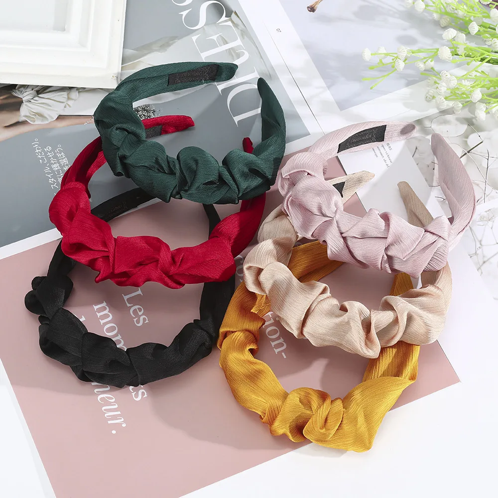 

Simple Satin Pleated Headbands for Women Girls Solid Color Wide-brim Hairbands Turban Bezel Folds Hair Hoop Hair Accessories