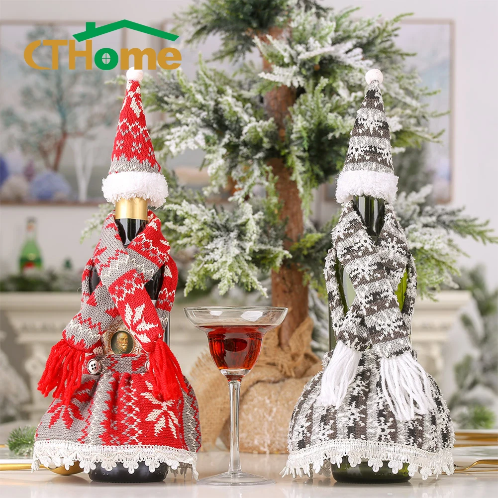 Вязаный шарф и юбка с капюшоном чехол для винной бутылки Рождественское