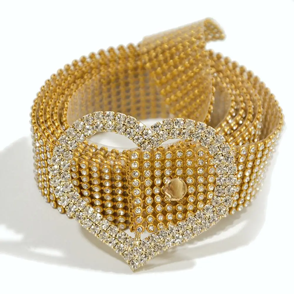 

Women Waistband Full Rhinestone Inlaid Round Heart Oval Buckle Belt Jeans Female Waistband women luxury belt